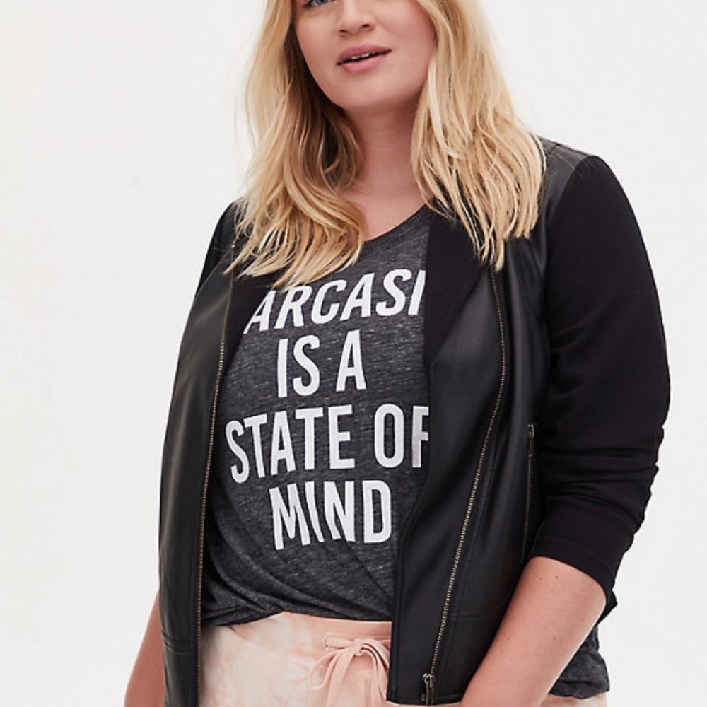 Torrid Black Faux Leather and Ponte Moto Jacket